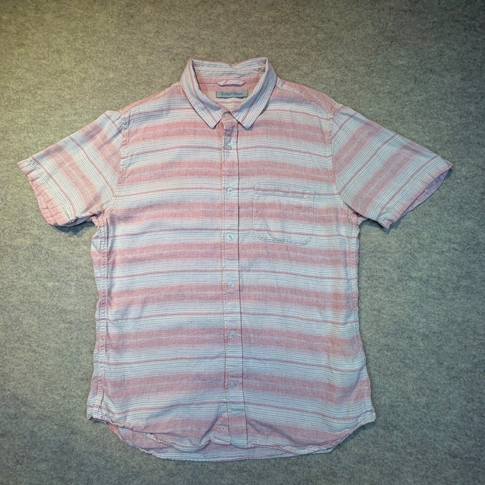 Outerknown Womens Medium Short Sleeve Button Down Hemp Blend Striped Shirt Red